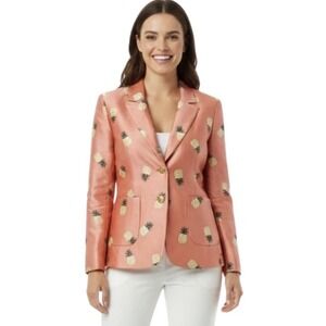 $398‎ Kate Spade Women Blazer Jacket Size 8 Pink Pineapple Print Quiet Luxury
